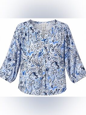 NWT Tribal Scuba Blue Floral Dolman Blouse XS Extra Small Boho Top